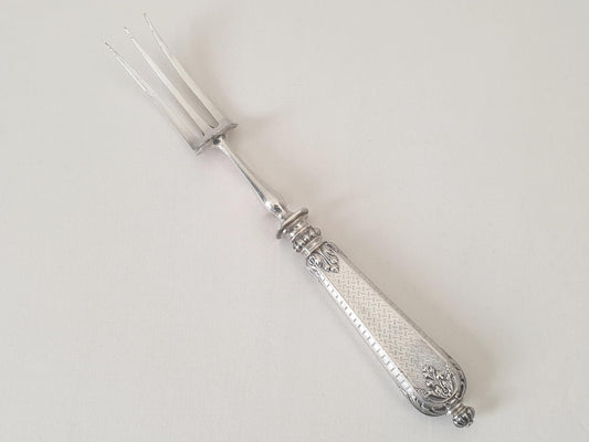 French Antique Large Leg of Lamb Fork in 950 Silver and Silver Plate By Claude Doutre Roussel, Paris (1895) - Silver Large Leg Fork