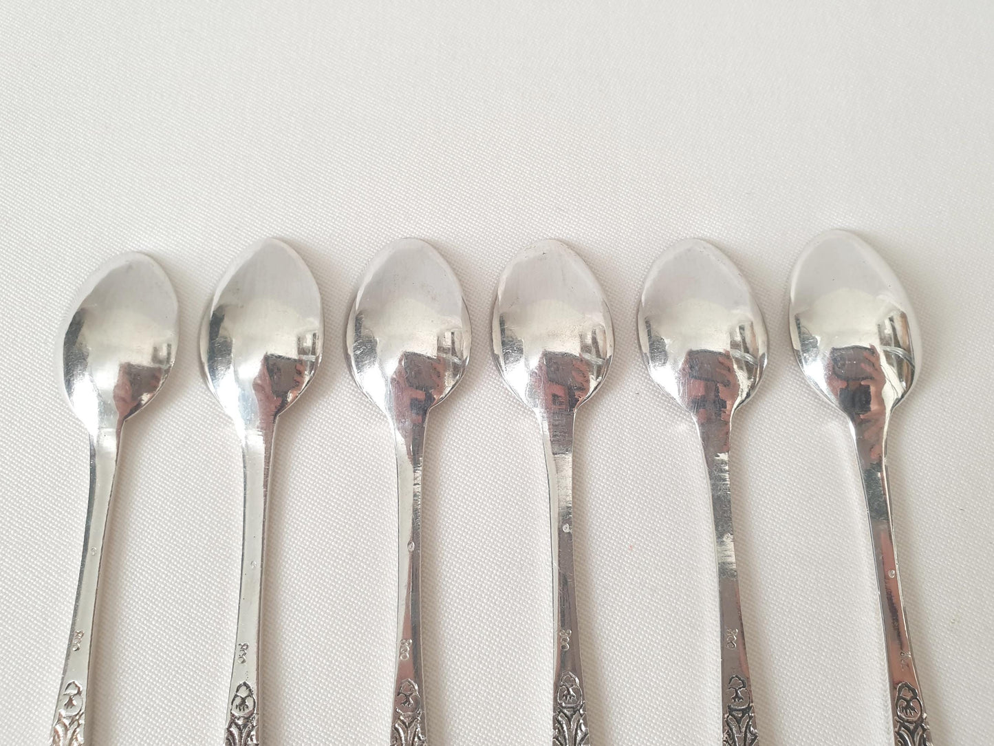 Set of 6 Italian 800 Silver Small Moka Spoons with Ornate Engraved Handles - 6 Silver Demitasse Spoons