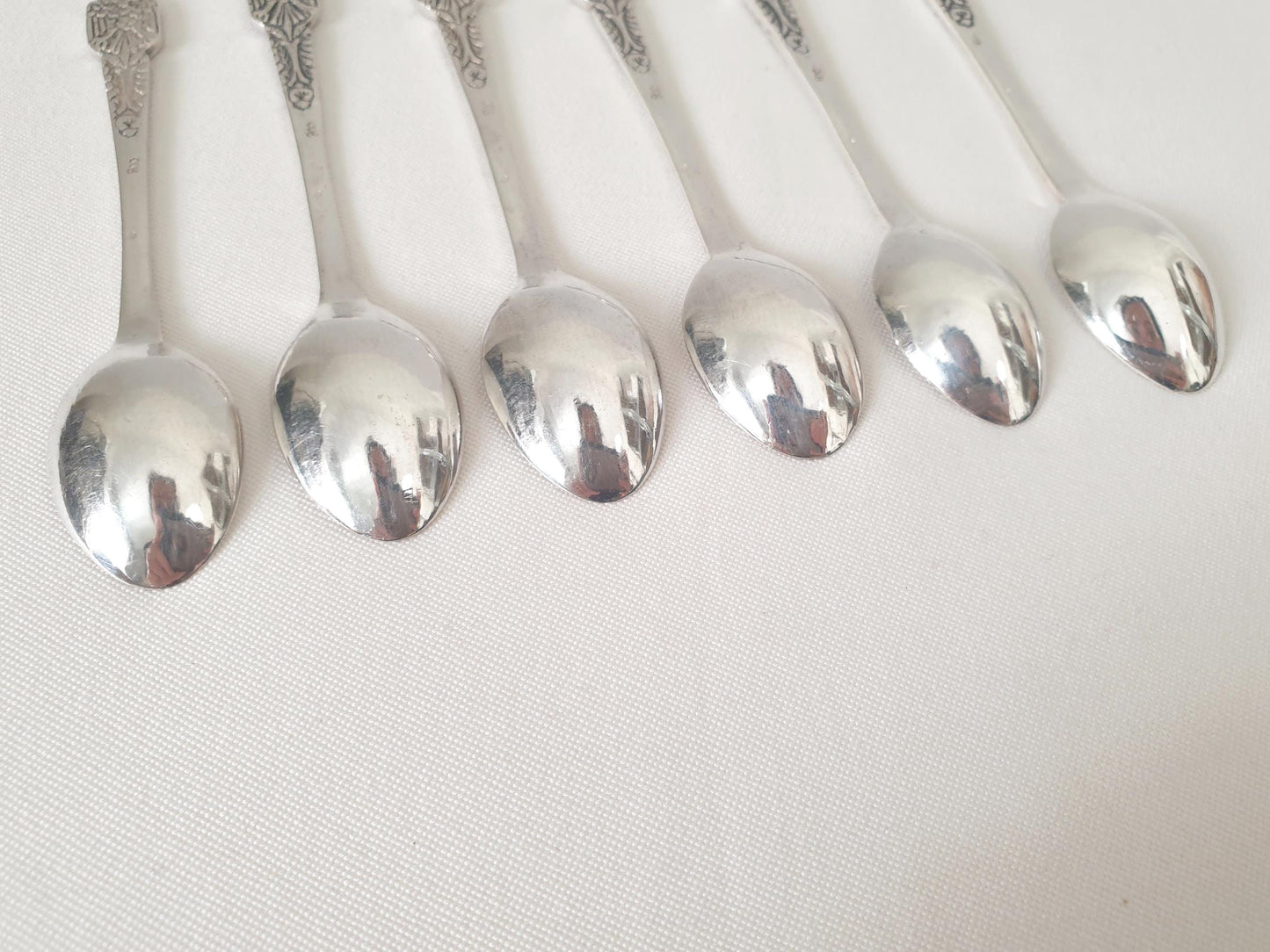 Set of 6 Italian 800 Silver Small Moka Spoons with Ornate Engraved Handles - 6 Silver Demitasse Spoons