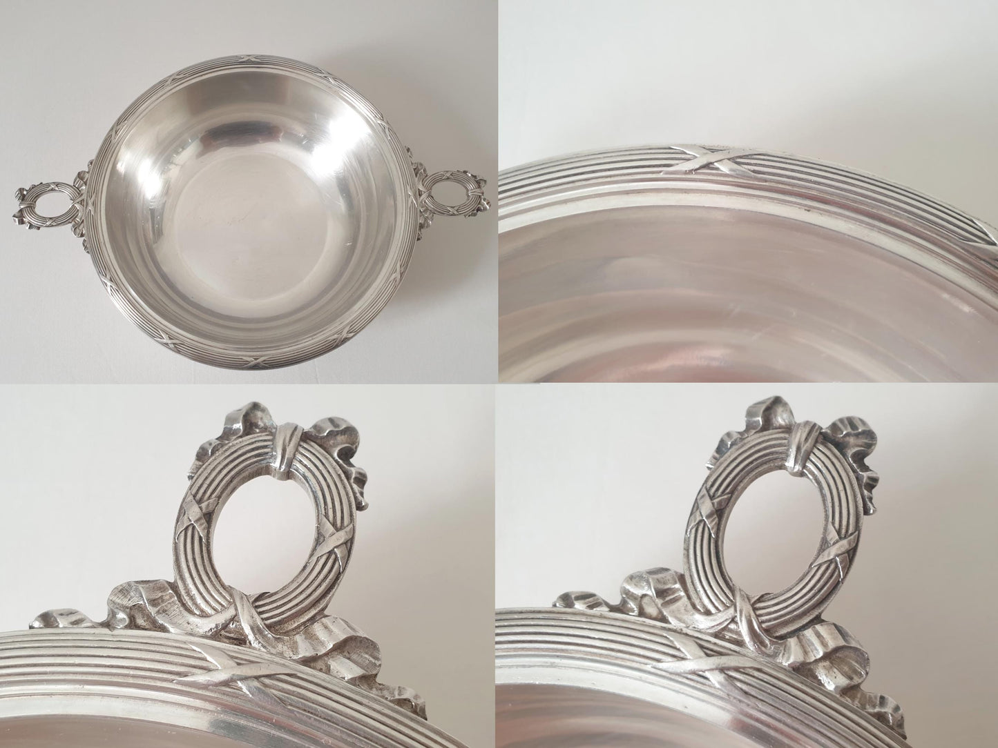 Rare Antique Christofle Silver Plated Covered Vegetable Dish or Casserole Dish with Ribbon Motif