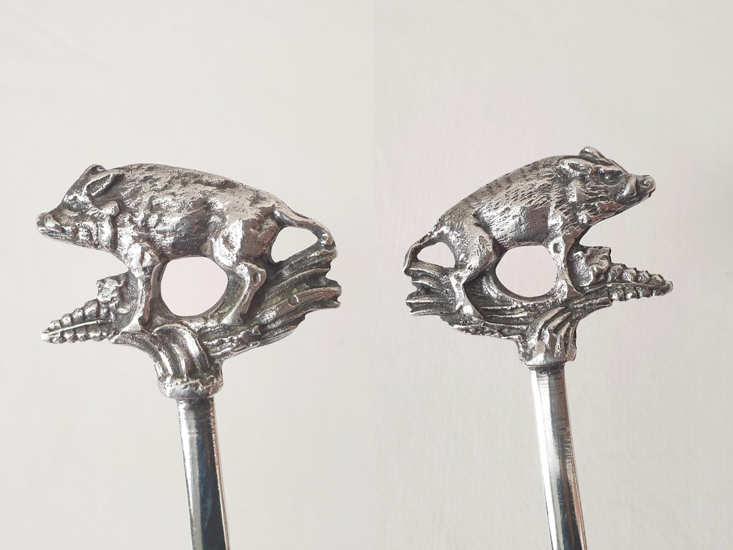 Set of 2 Silver Plated Meat Skewers with Wild Boar and Leaping Deer Designs