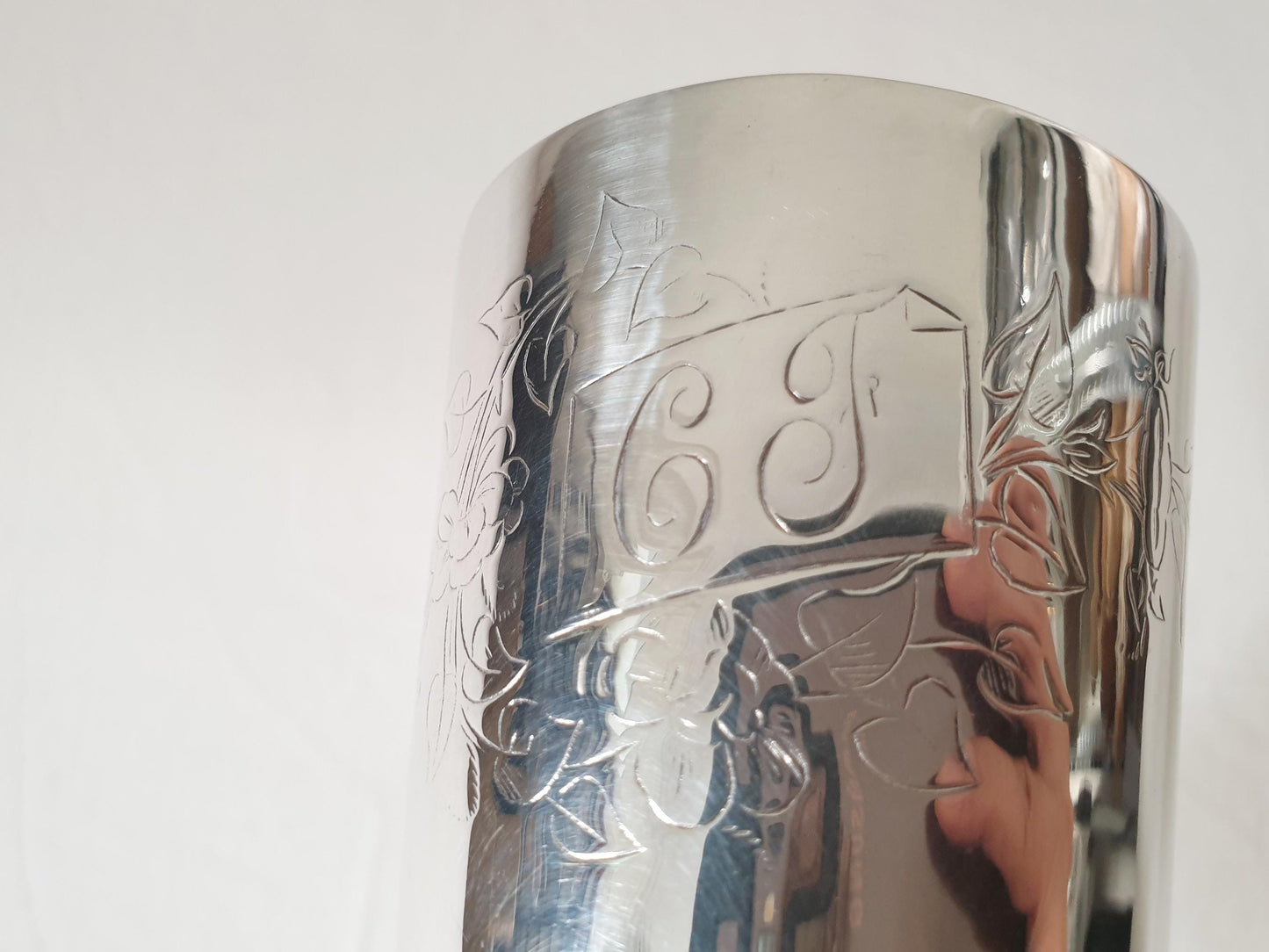 Vintage Silver Plated Tumbler with Floral Engraving