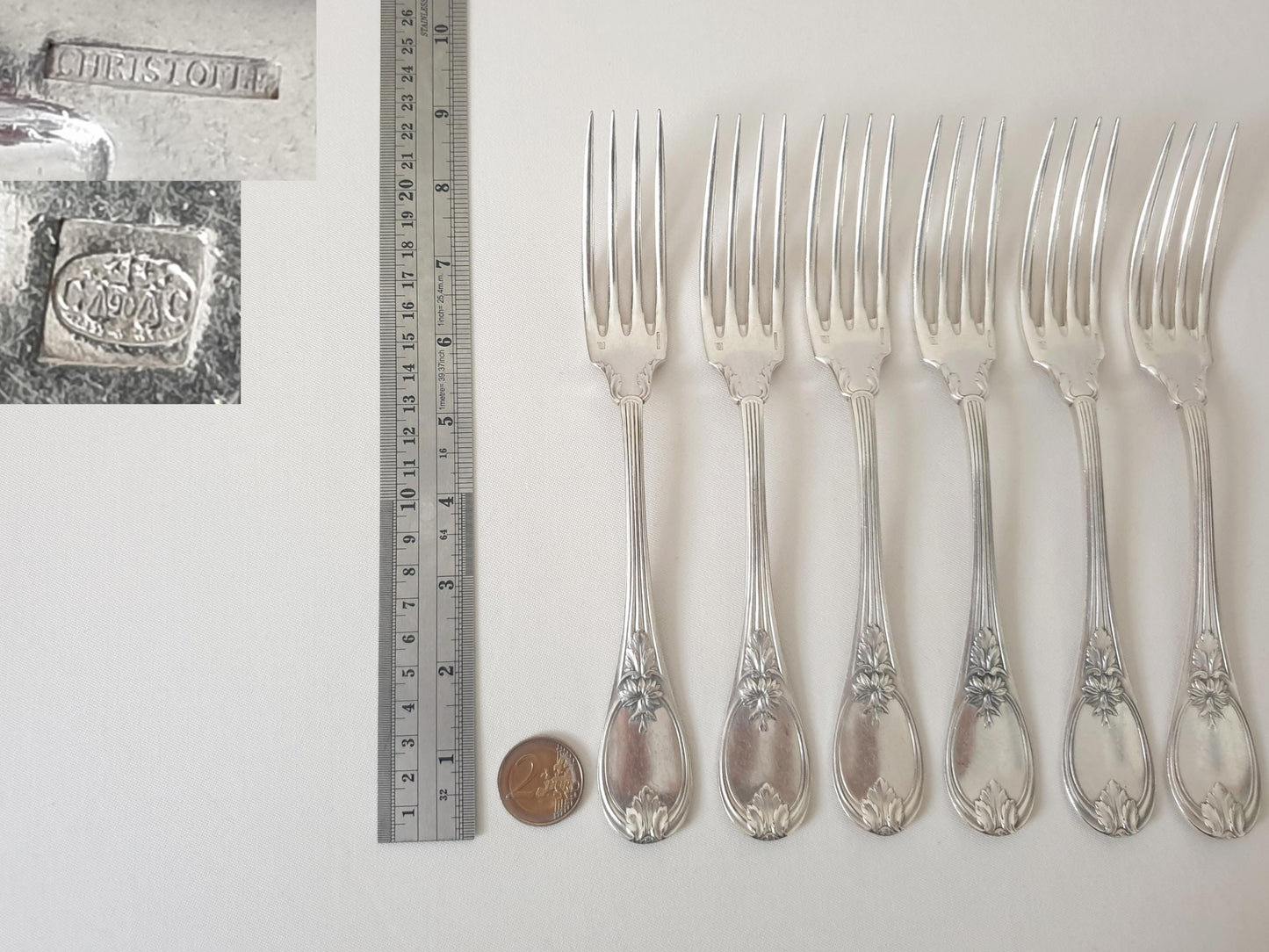 6 Christofle Silver Plated Table Forks 'Trianon' Model - French Christofle Dinner Forks