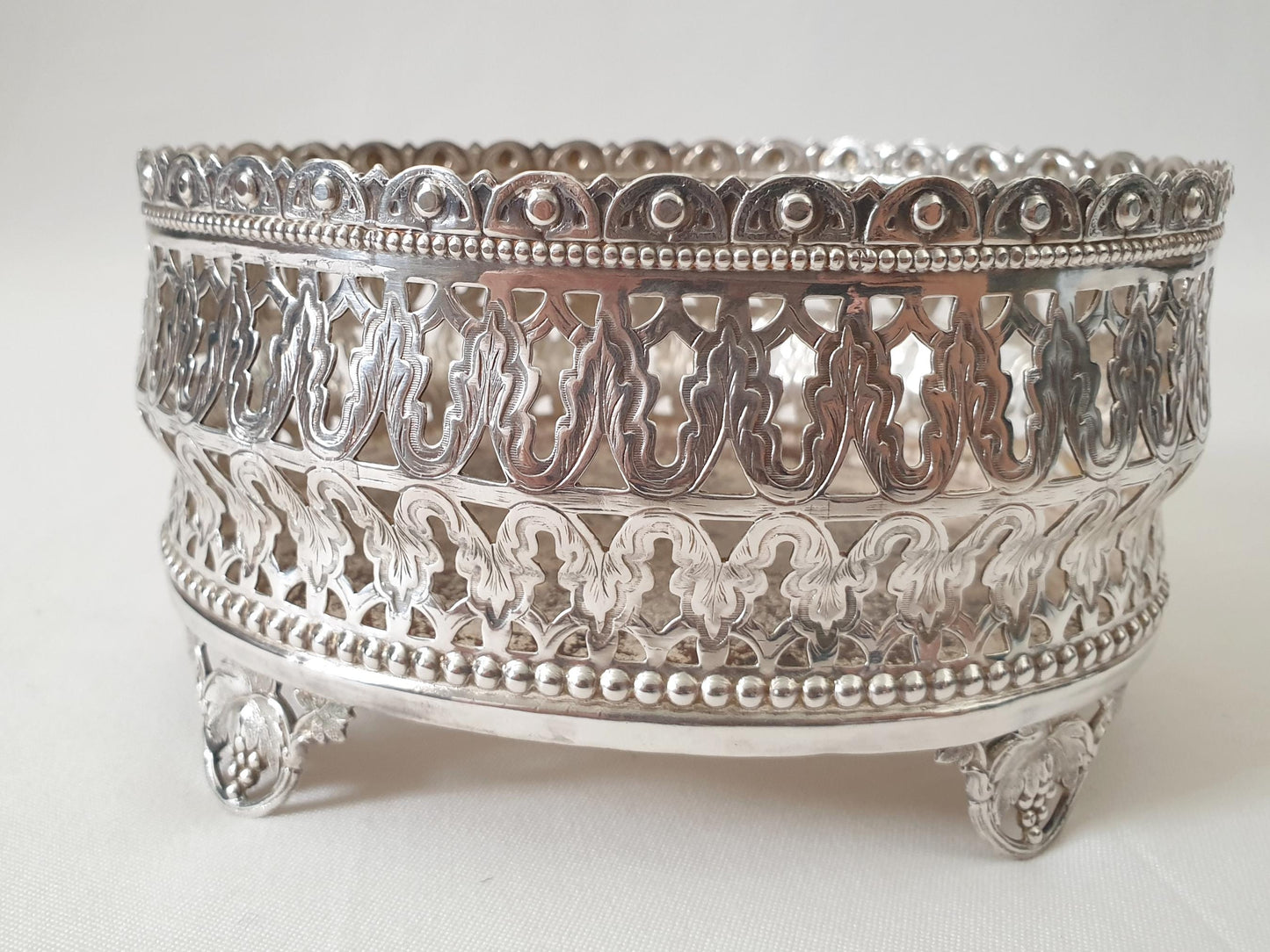 Small Silver-Plated Openwork Planter - Jardiniere with Grapevine Motif Legs