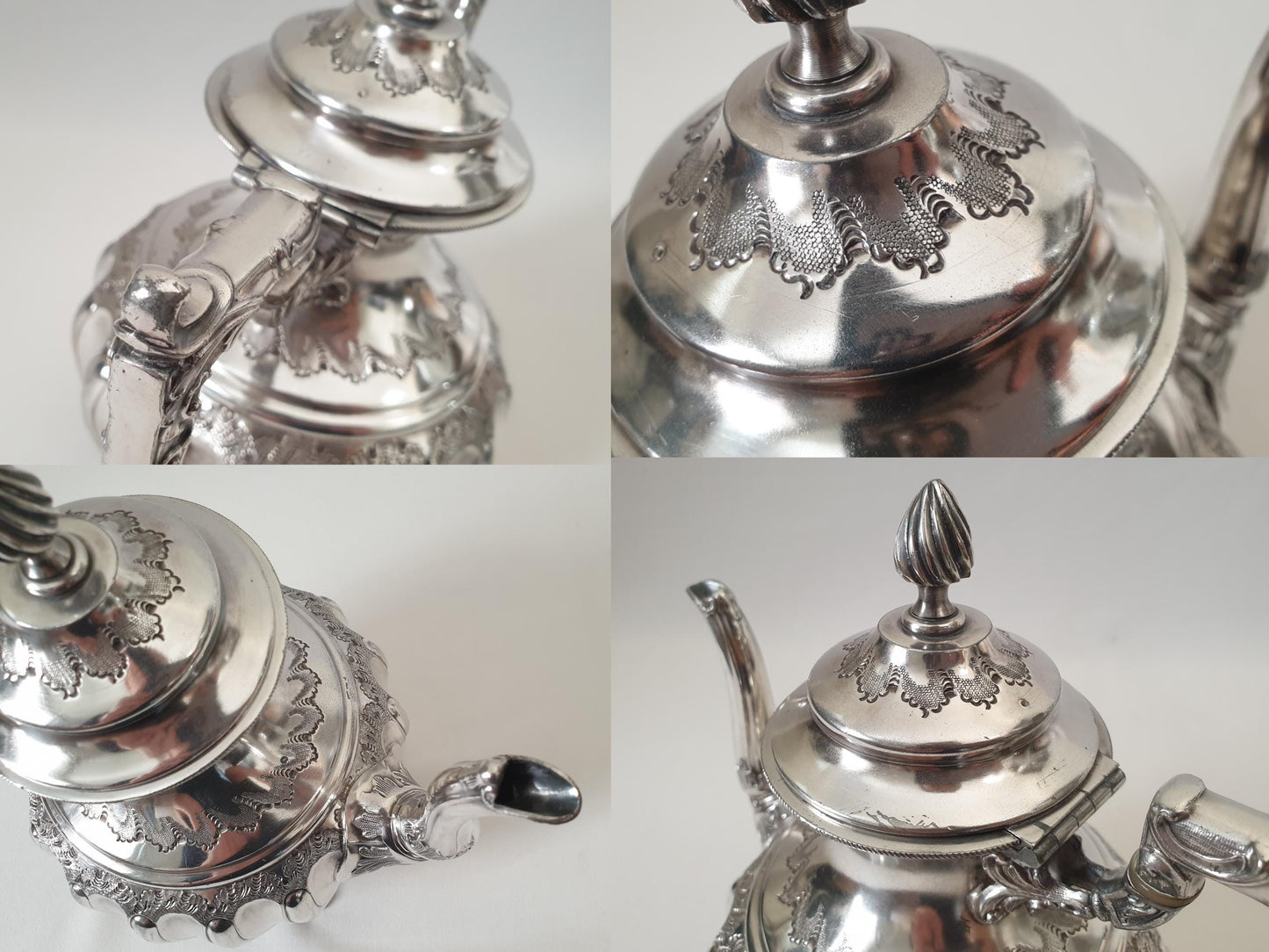 Set of 19th Century Rococo Revival Silver Plated Teapot and Sugar Bowl in Louis XV Style with Ornate Square Handles