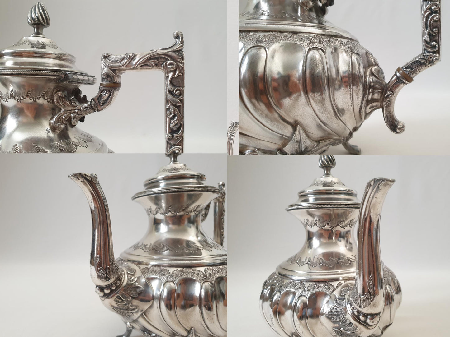 Set of 19th Century Rococo Revival Silver Plated Teapot and Sugar Bowl in Louis XV Style with Ornate Square Handles