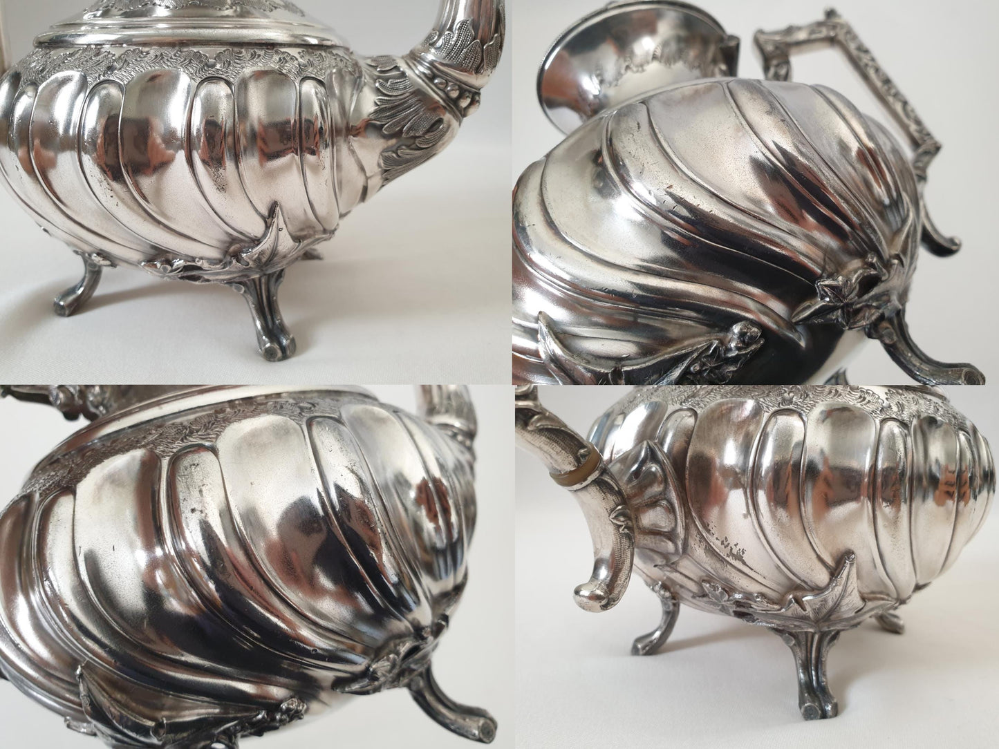 Set of 19th Century Rococo Revival Silver Plated Teapot and Sugar Bowl in Louis XV Style with Ornate Square Handles