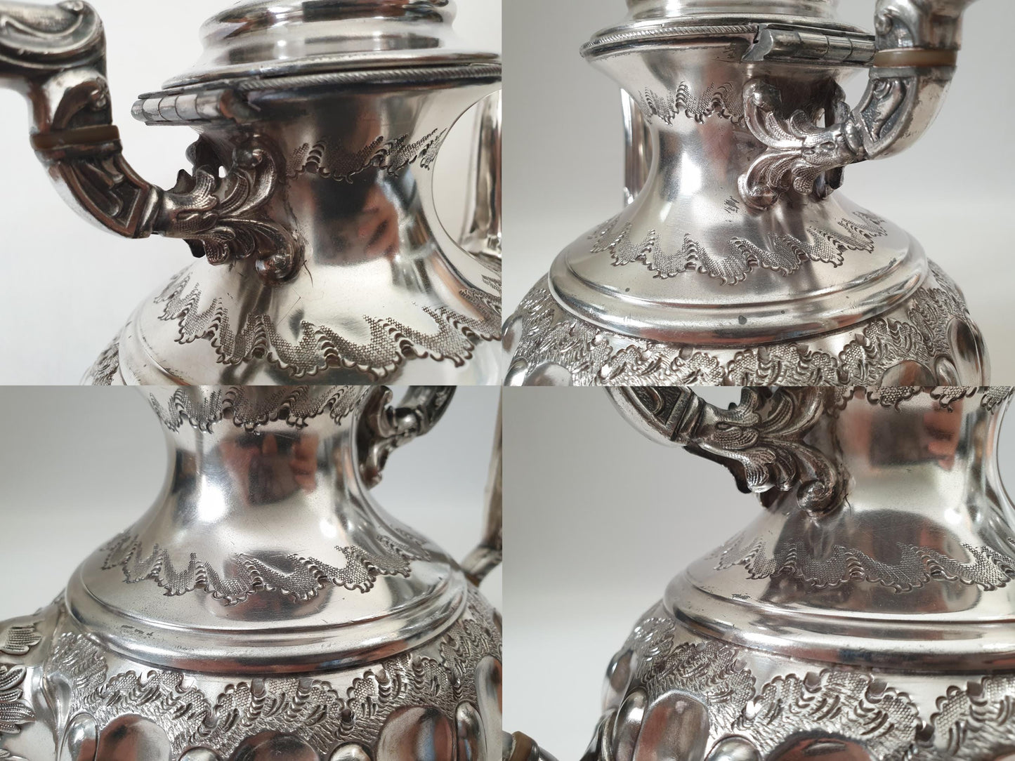 Set of 19th Century Rococo Revival Silver Plated Teapot and Sugar Bowl in Louis XV Style with Ornate Square Handles