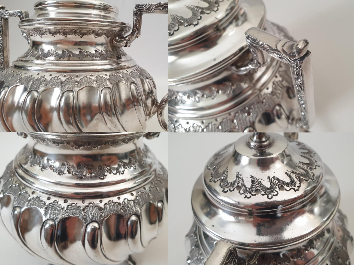 Set of 19th Century Rococo Revival Silver Plated Teapot and Sugar Bowl in Louis XV Style with Ornate Square Handles