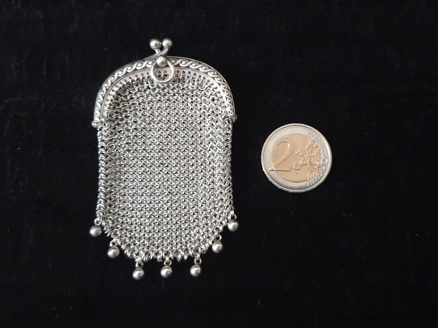 Vintage Silver Coin Purse with Half Moon Clutch Frame - French Silver Mesh Coin Purse