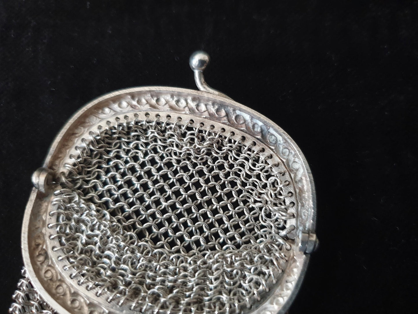 Vintage Silver Coin Purse with Half Moon Clutch Frame - French Silver Mesh Coin Purse