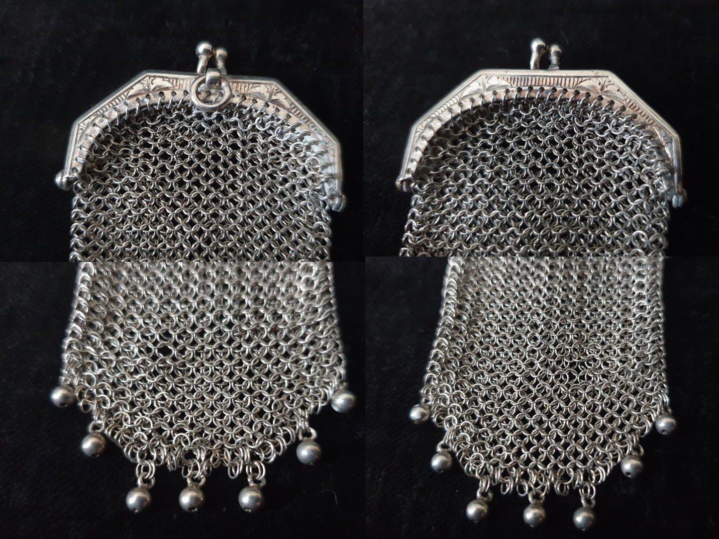 Vintage Silver Coin Purse with Pentagon Shaped Clutch Frame – French Silver Mesh Coin Purse