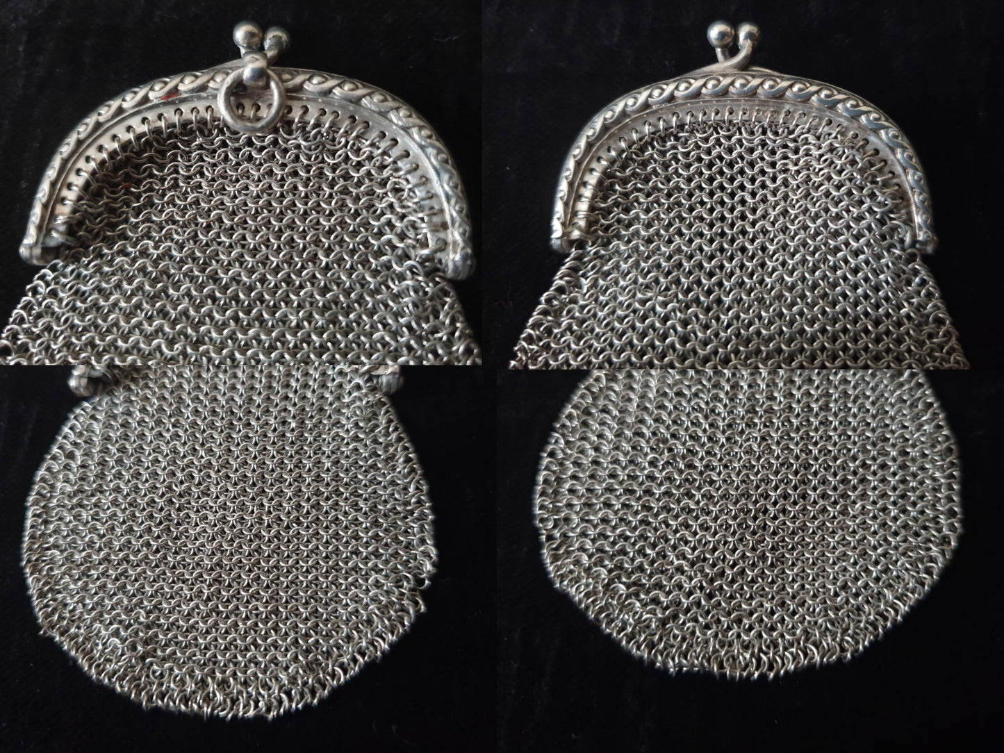 Vintage Silver Coin Purse in Rounded Pouch Shape with Half Moon Clutch Frame - French Silver Mesh Coin Purse