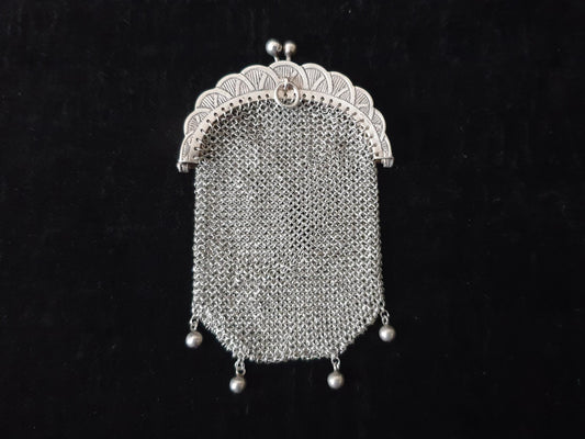 Vintage Silver Coin Purse with Two Compartments - French Silver Mesh Coin Purse