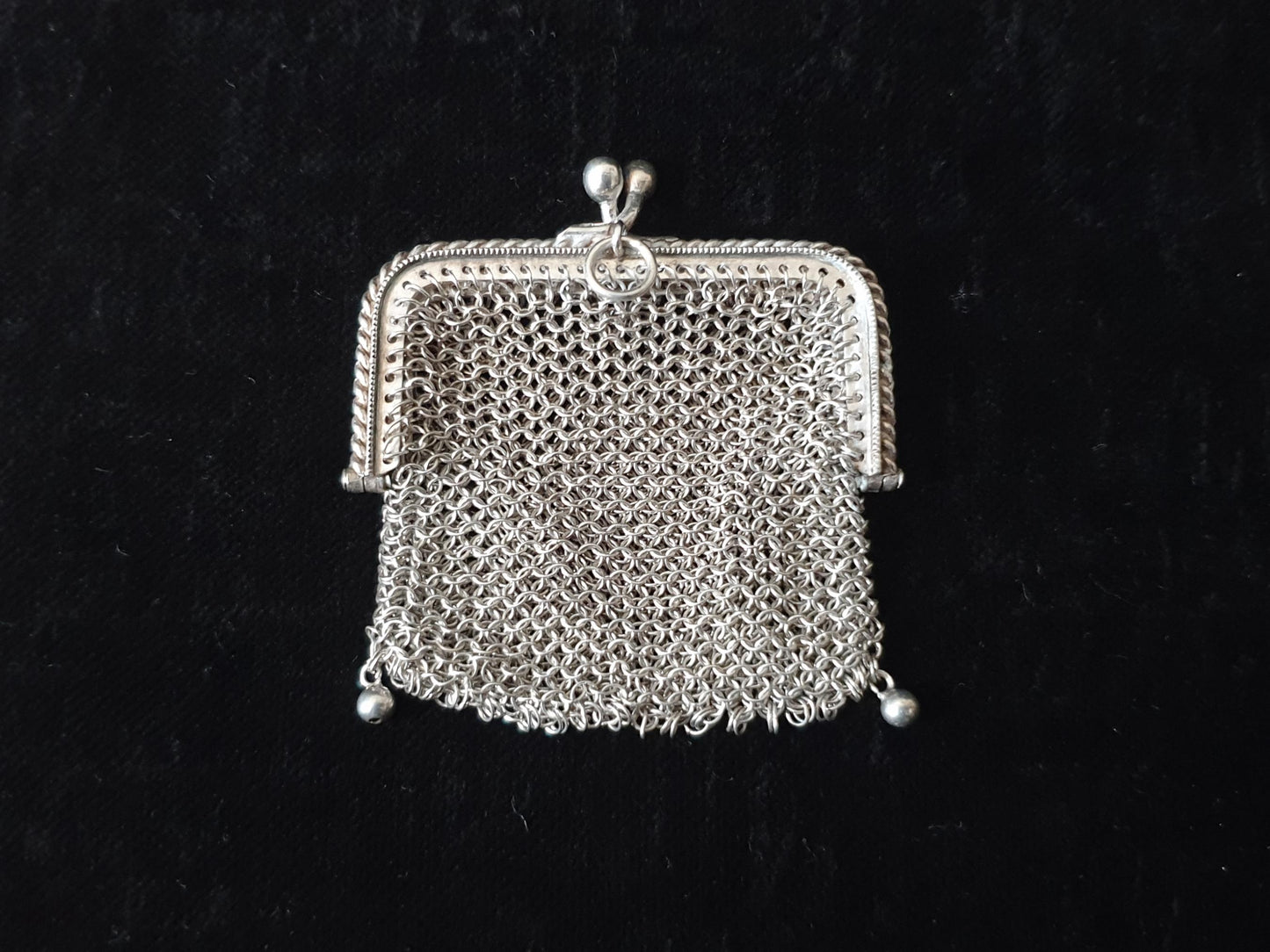 Vintage Silver Coin Purse with Rectangular Clutch Frame and Two Compartments - French Silver Mesh Coin Purse