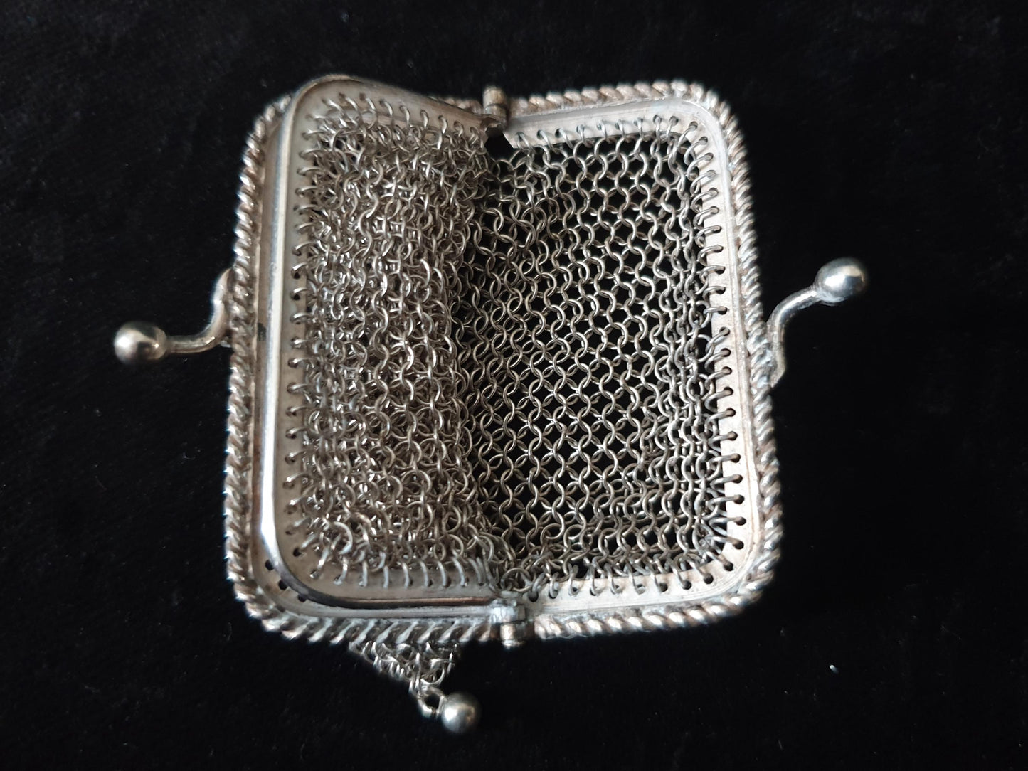 Vintage Silver Coin Purse with Rectangular Clutch Frame and Two Compartments - French Silver Mesh Coin Purse