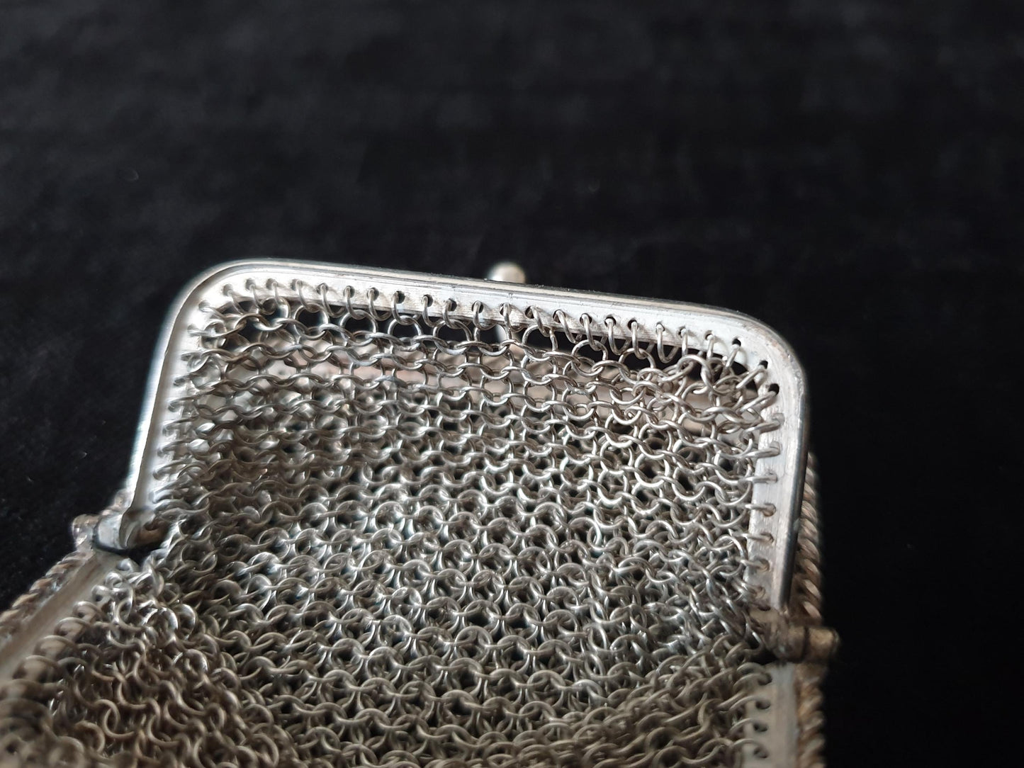 Vintage Silver Coin Purse with Rectangular Clutch Frame and Two Compartments - French Silver Mesh Coin Purse