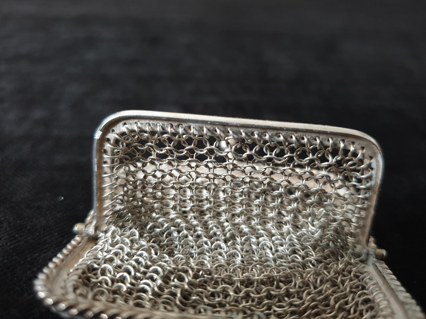 Vintage Silver Coin Purse with Rectangular Clutch Frame and Two Compartments - French Silver Mesh Coin Purse