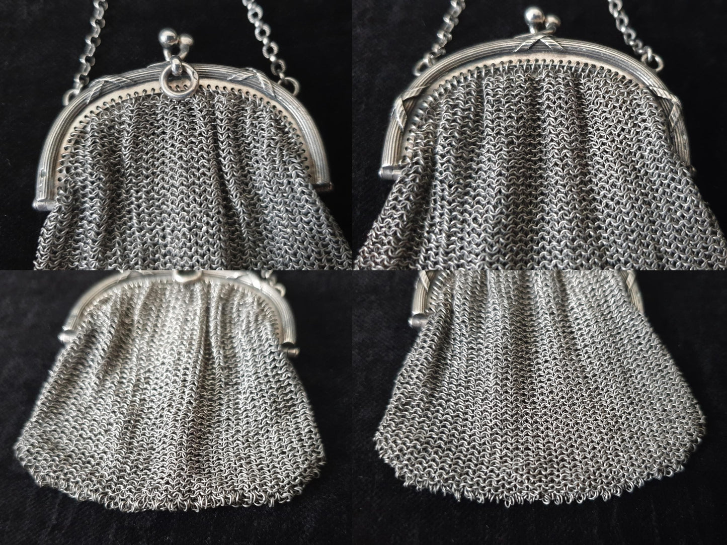 Vintage Silver Coin Purse with Small Chain and Two Compartments  - French Silver Mesh Coin Purse