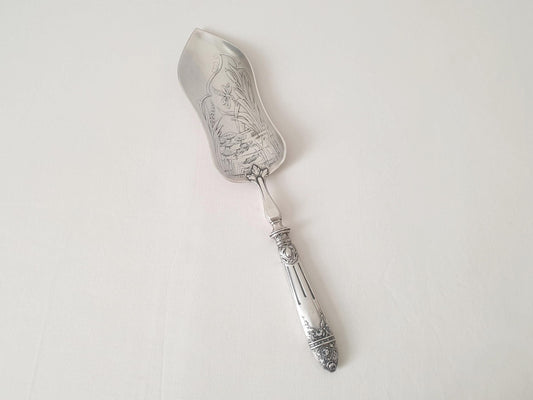 French Antique Cake Server or Pie Server in 950 Silver and Silver Plated - Silver Fish Server