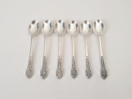 Set of 6 Italian 800 Silver Small Moka Spoons with Ornate Engraved Handles - 6 Silver Demitasse Spoons