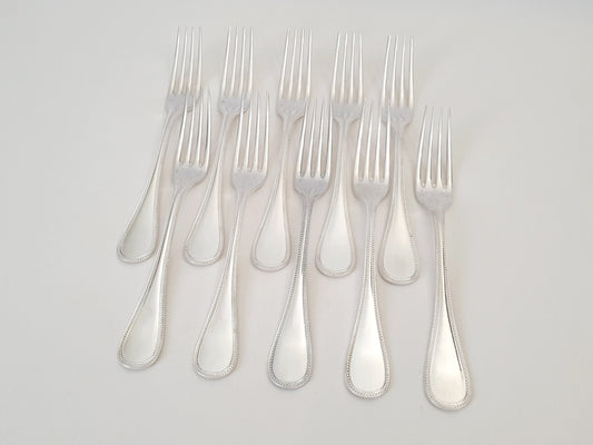 10 Christofle Silver Plated Table Forks 'Pearls' Model - French Christofle Dinner Forks