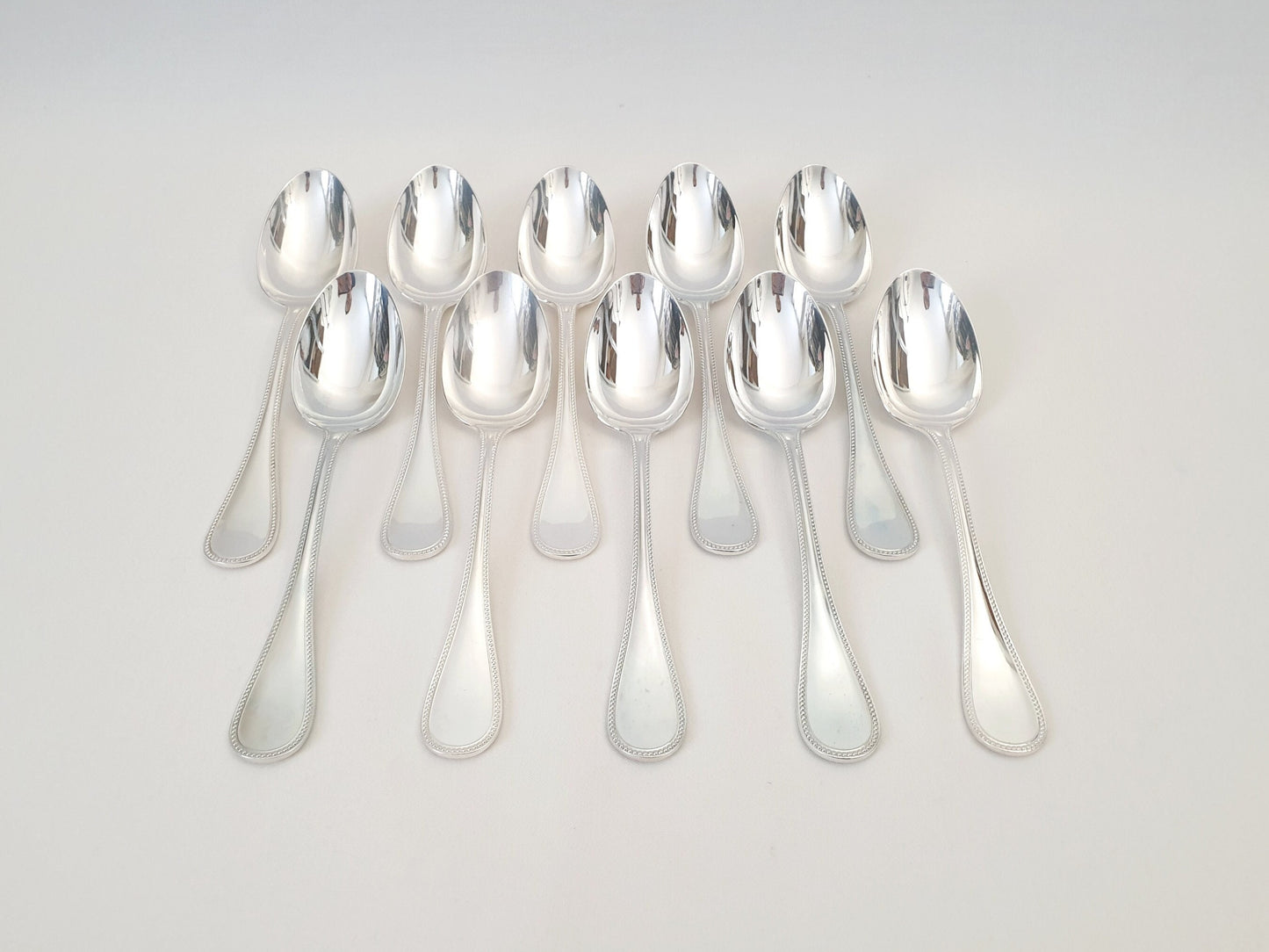 10 Christofle Silver Plated Table Spoons 'Pearls' Model - French Christofle Soup Spoons