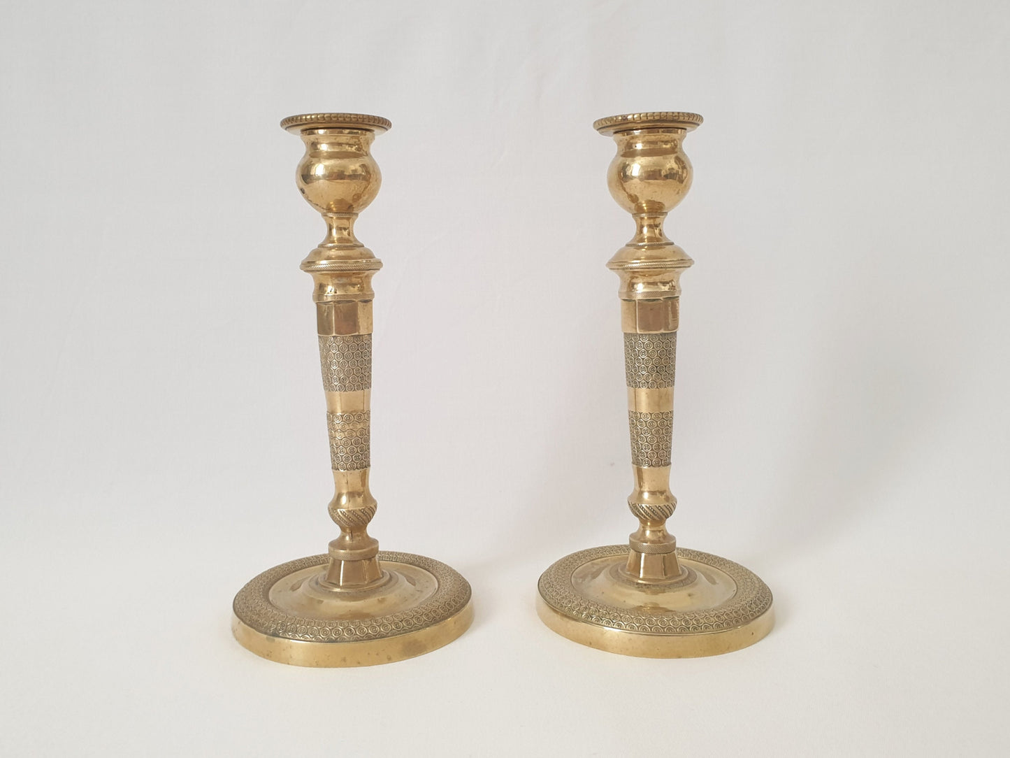 Pair of 19th Century French Antique Empire Style Chiseled Bronze Candlesticks