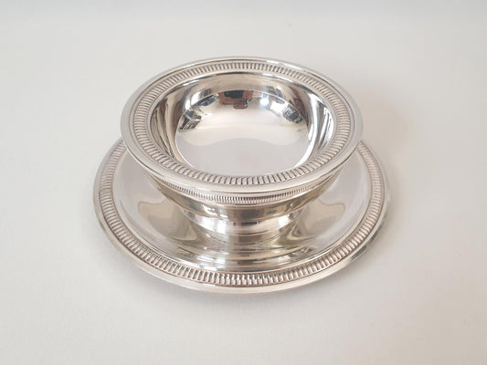 Vintage Silver Plated Round Double Walled Gravy Sauce Bowl with Saucer - Dip Bowl with Attached Saucer Dish