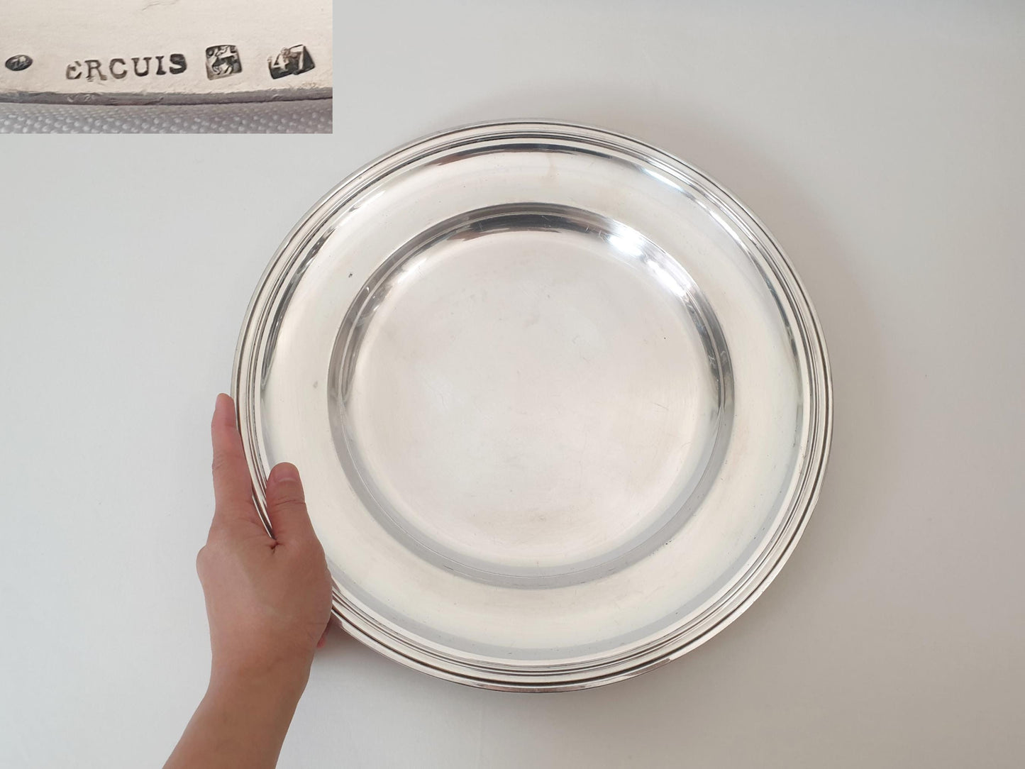 French Large Silver Plated Round Platter or Serving Tray by Ercuis