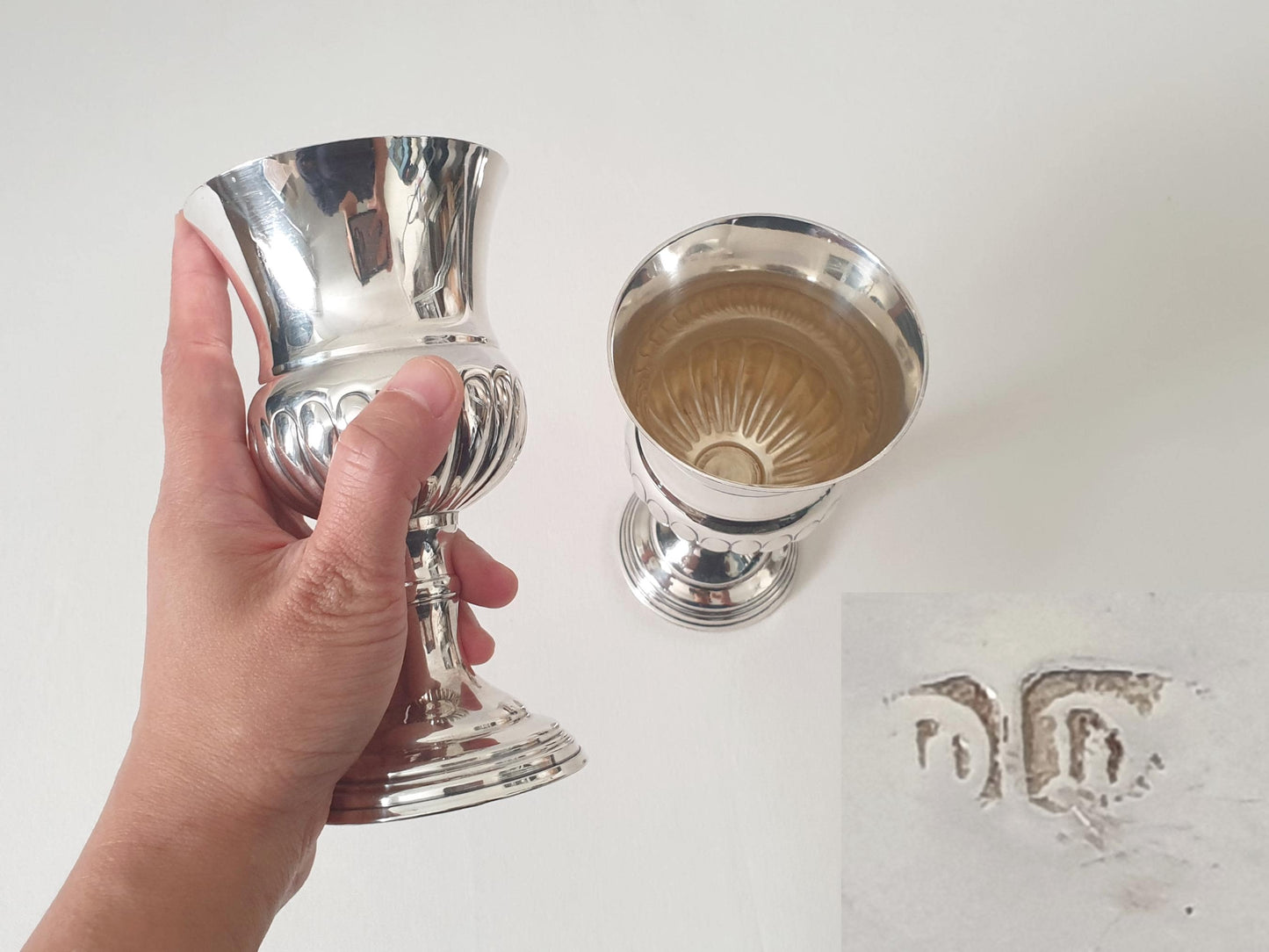 Pair of Georgian Silver Plated Goblets with Gilded Interior - Thistle Shaped Goblets