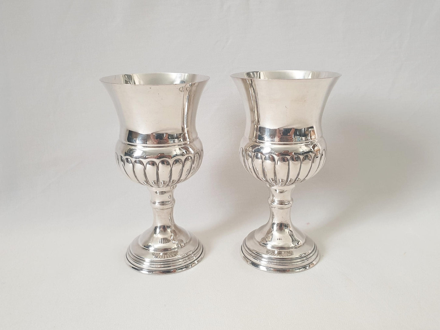 Pair of Georgian Silver Plated Goblets with Gilded Interior - Thistle Shaped Goblets