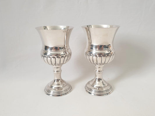 Pair of Georgian Silver Plated Goblets with Gilded Interior - Thistle Shaped Goblets