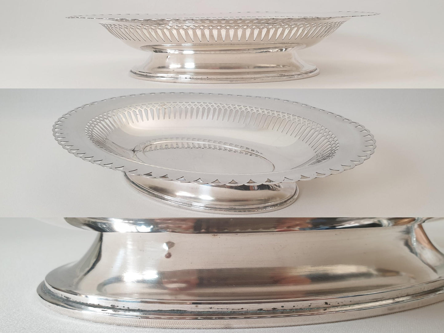 Vintage French Silver Plated Oval Pedestal Pierced Serving Bowl Centerpiece or Fruit Bowl by Saint Médard