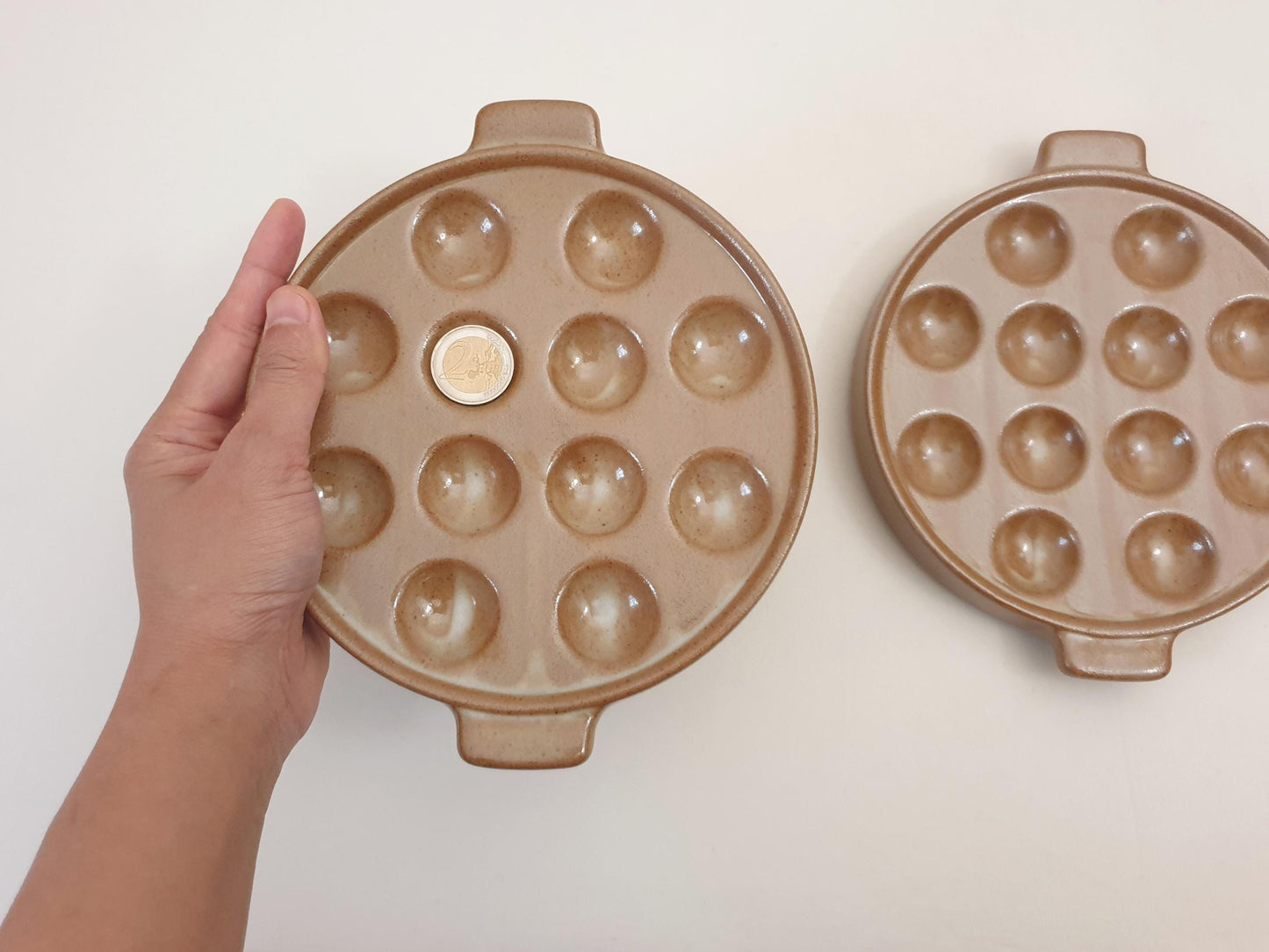 Pair of Brown Stoneware Escargot Dishes