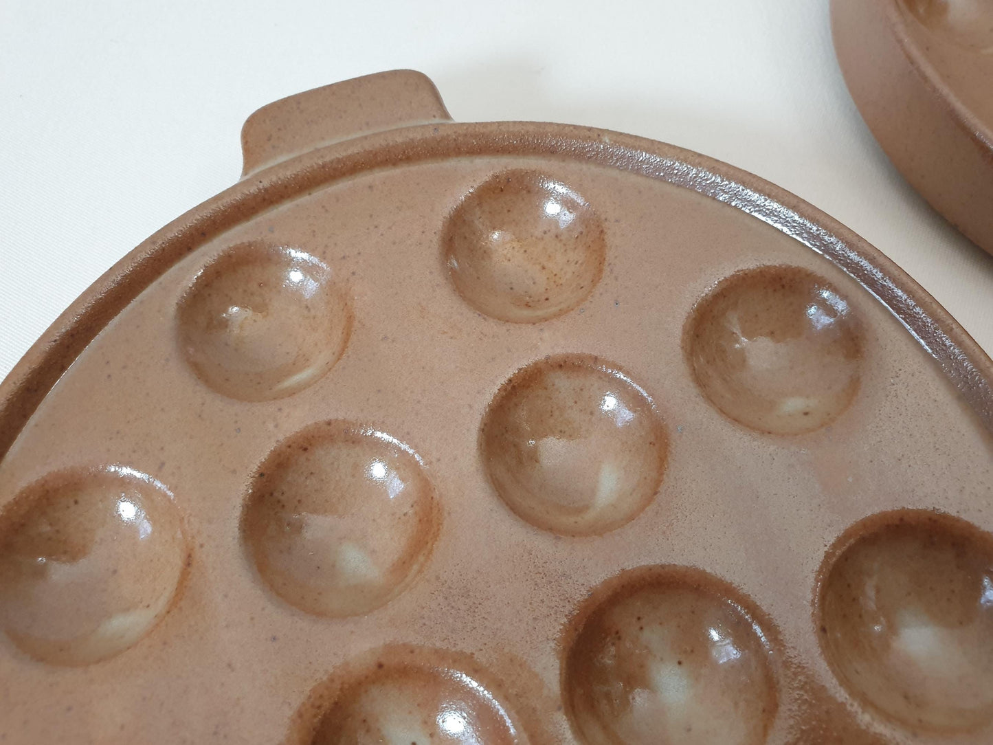 Pair of Brown Stoneware Escargot Dishes