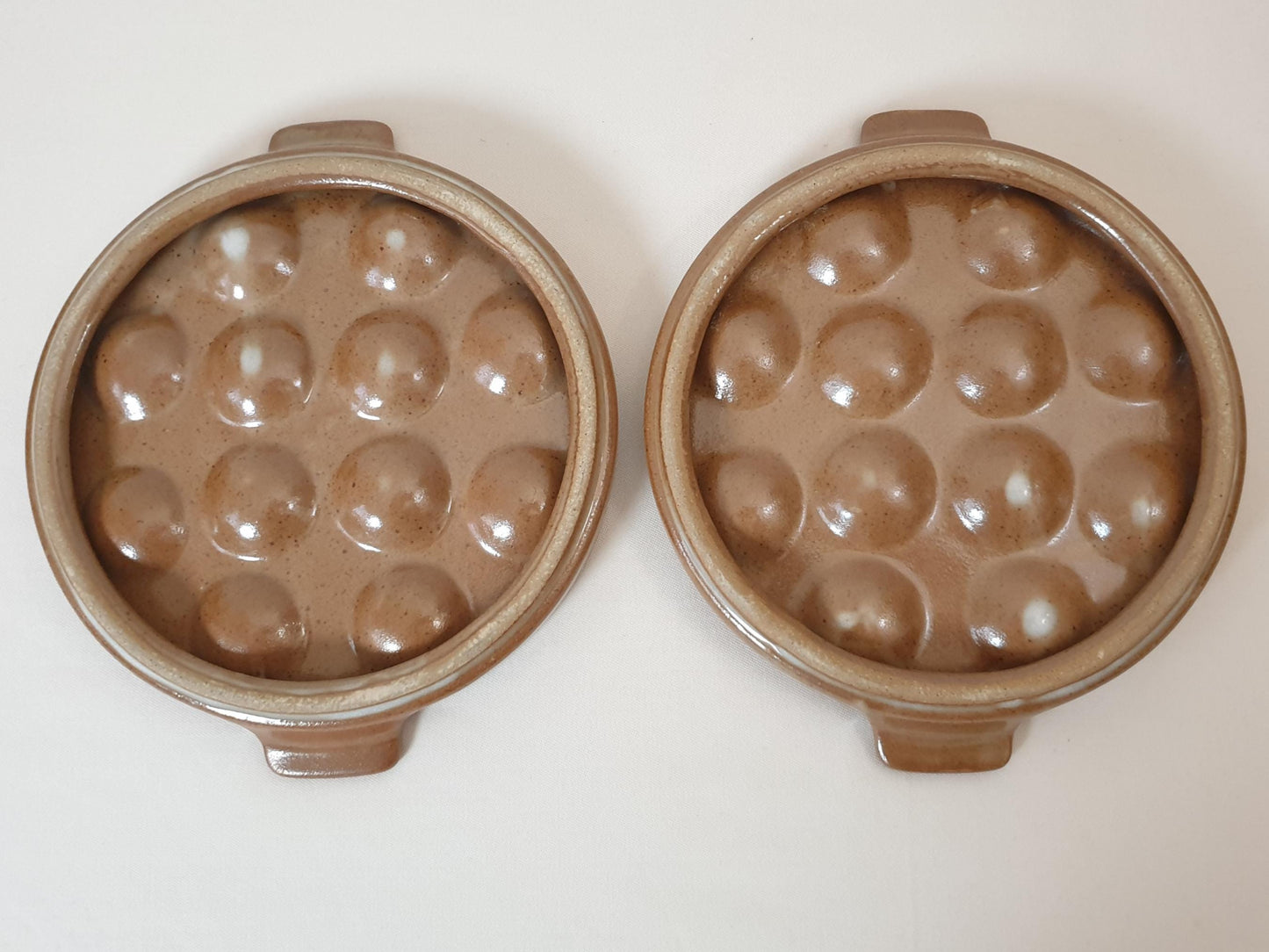 Pair of Brown Stoneware Escargot Dishes