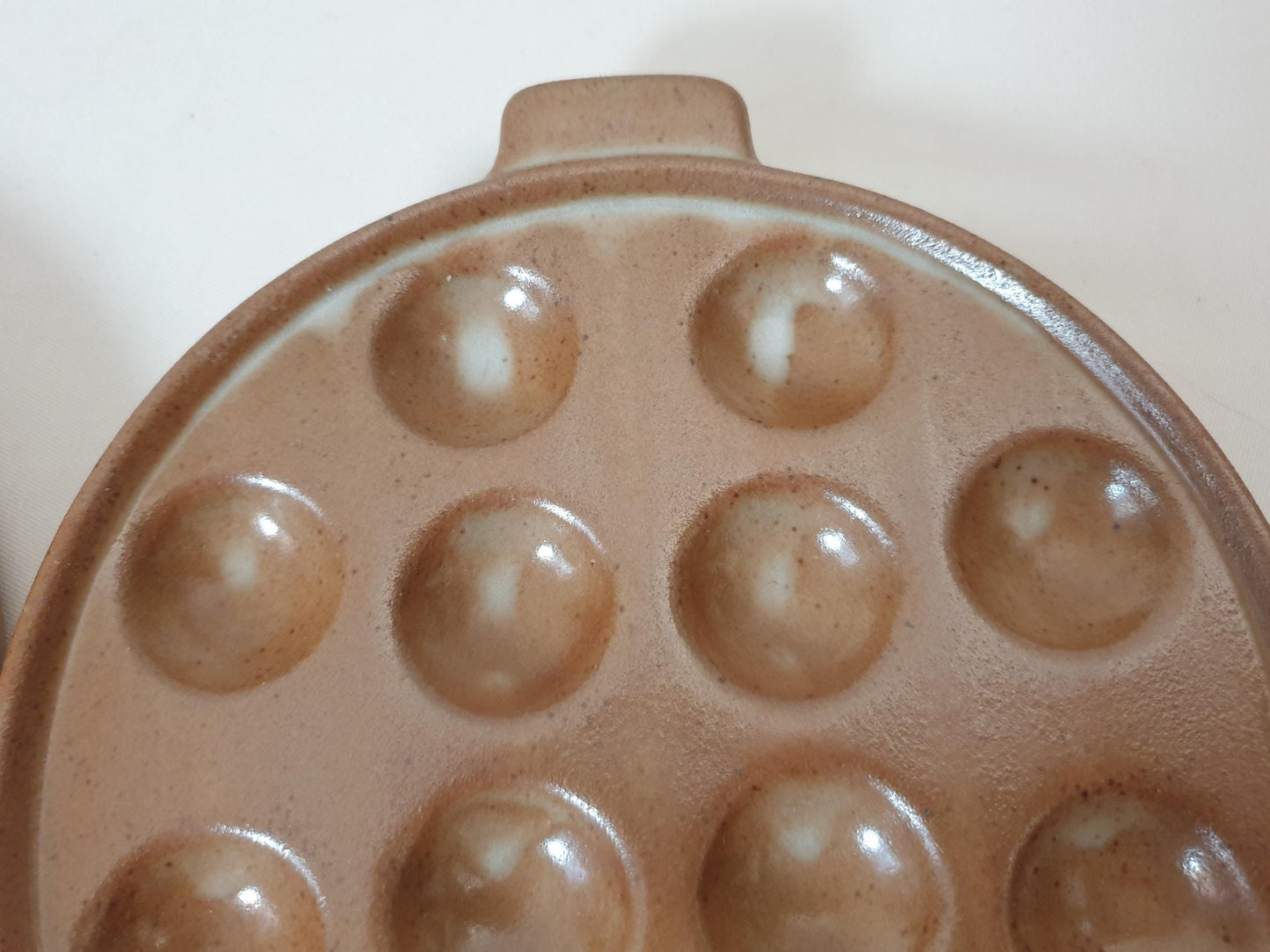 Set of 2 Brown Stoneware Escargot Serving Dishes