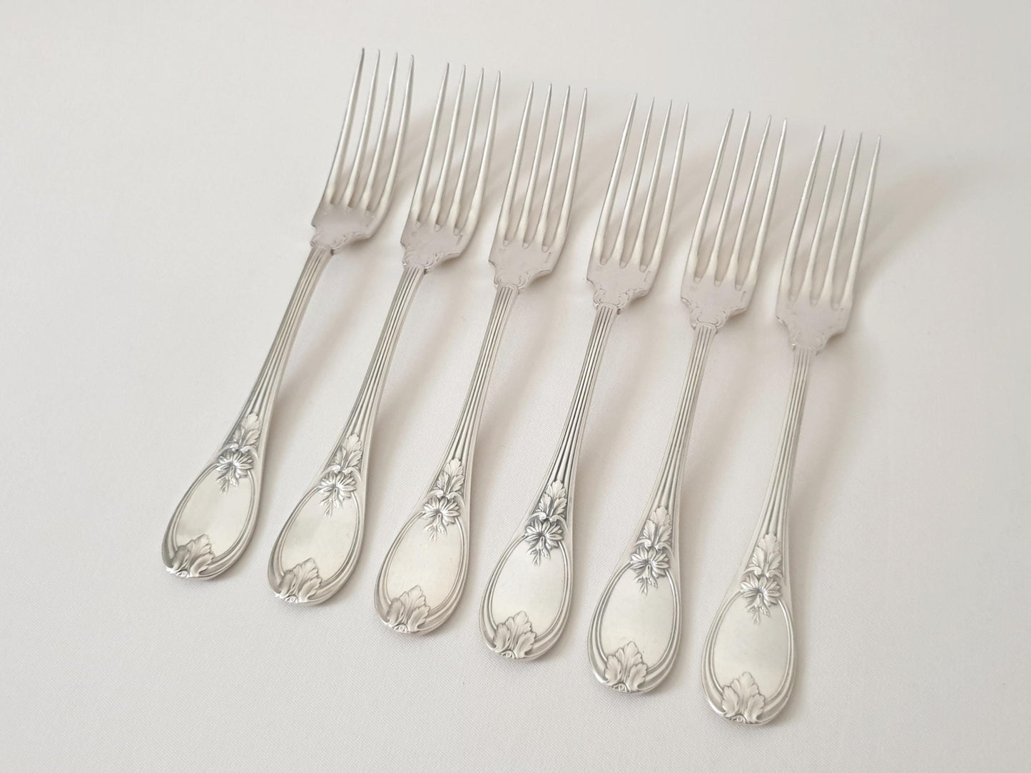 6 Christofle Silver Plated Table Forks 'Trianon' Model - French Christofle Dinner Forks