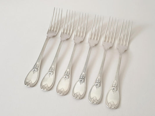 6 Christofle Silver Plated Table Forks 'Trianon' Model - French Christofle Dinner Forks