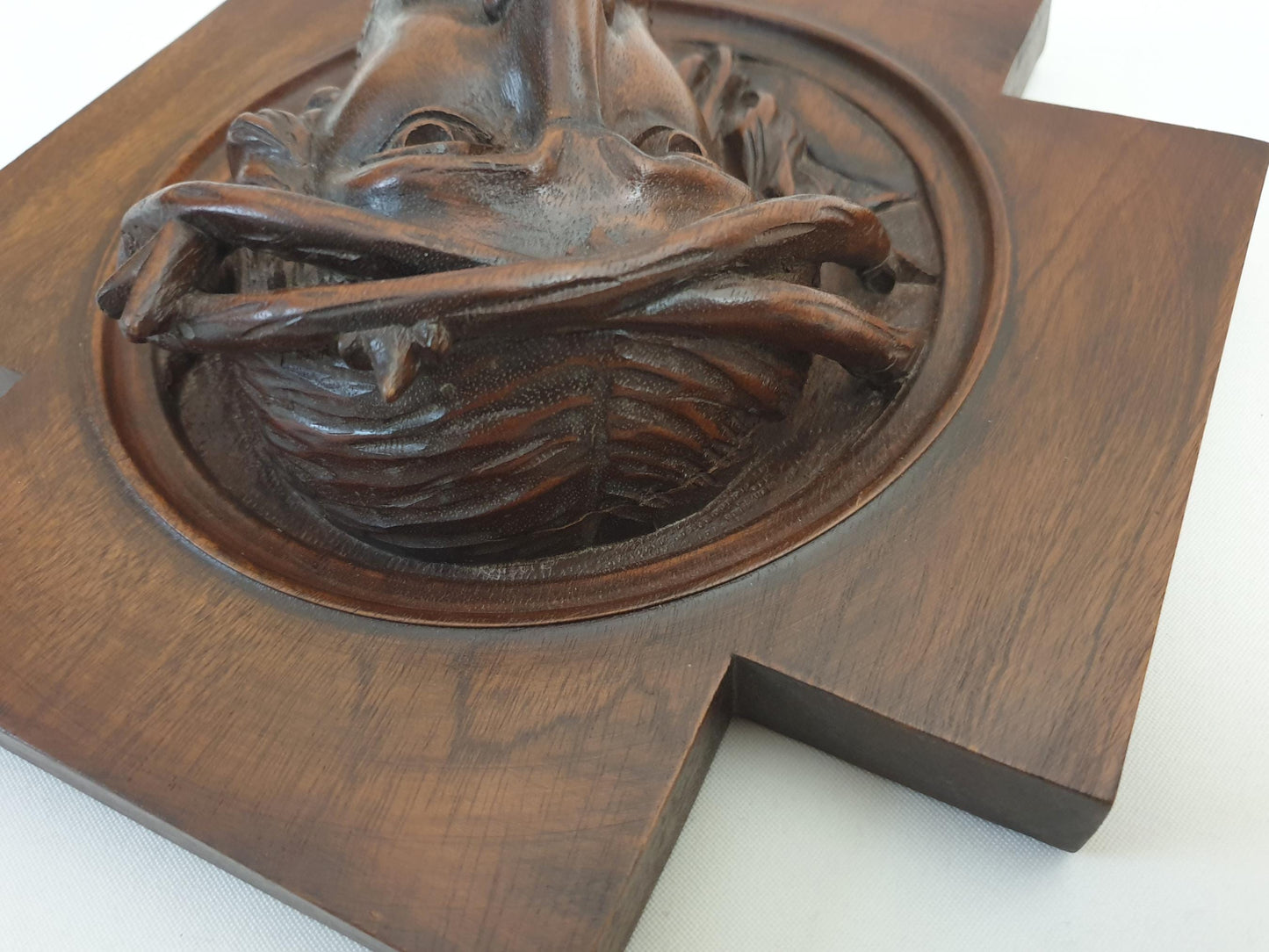 Vintage French 'Christ of Sorrow' Sculpture in High-Relief Carved Walnut Wood - Wooden Crucifix