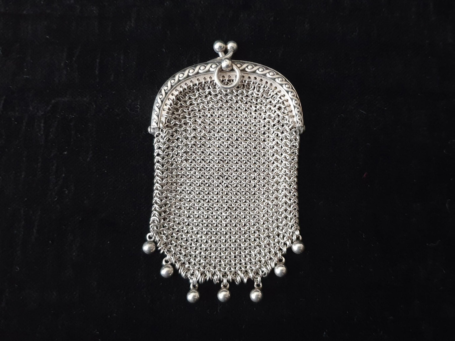 Vintage Silver Coin Purse with Half Moon Clutch Frame - French Silver Mesh Coin Purse