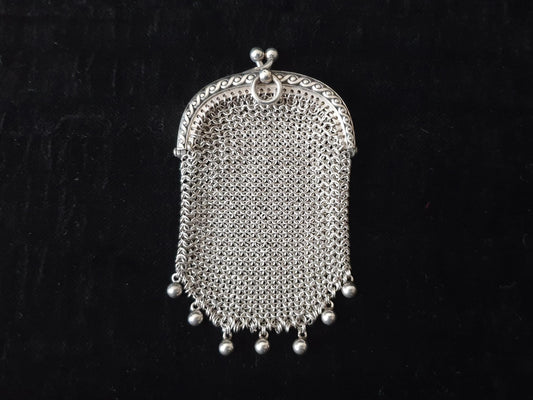 Vintage Silver Coin Purse with Half Moon Clutch Frame - French Silver Mesh Coin Purse