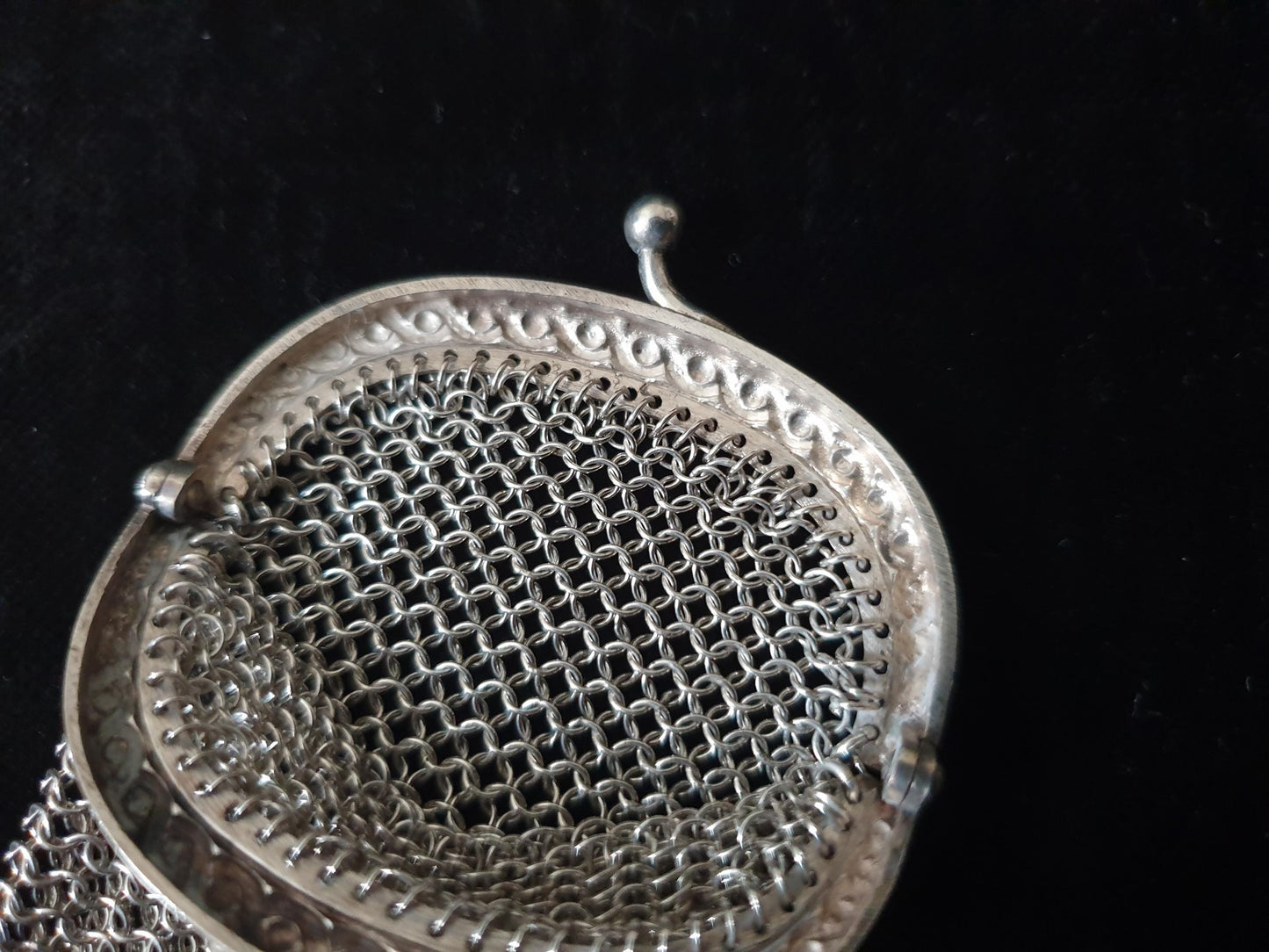 Vintage Silver Coin Purse with Half Moon Clutch Frame - French Silver Mesh Coin Purse