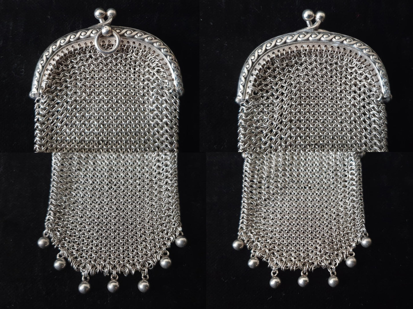 Vintage Silver Coin Purse with Half Moon Clutch Frame - French Silver Mesh Coin Purse