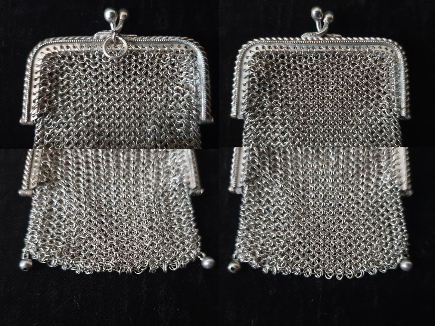 Vintage Silver Coin Purse with Rectangular Clutch Frame and Two Compartments - French Silver Mesh Coin Purse