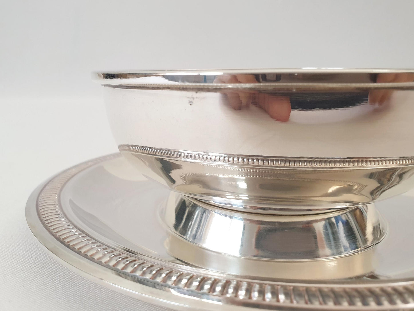 Vintage Silver Plated Round Double Walled Gravy Sauce Bowl with Saucer - Dip Bowl with Attached Saucer Dish