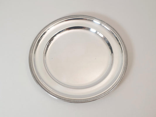 Large Silver Plated Round Platter or Serving Tray with Ribbed Edge