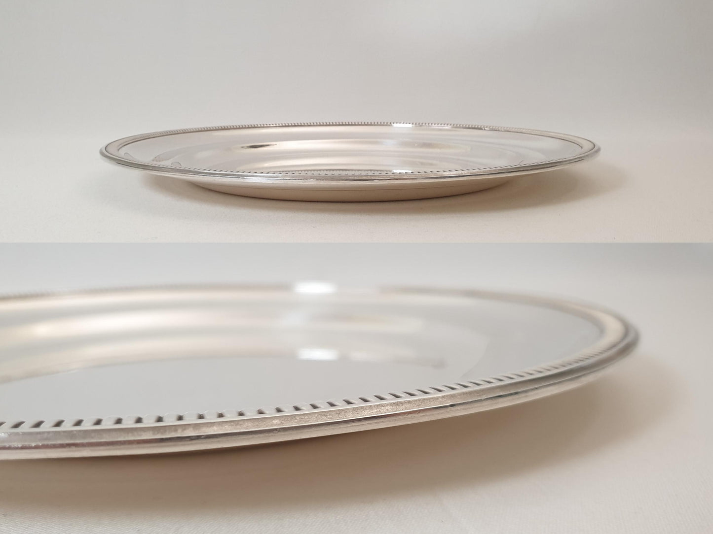 Large Silver Plated Round Platter or Serving Tray with Ribbed Edge