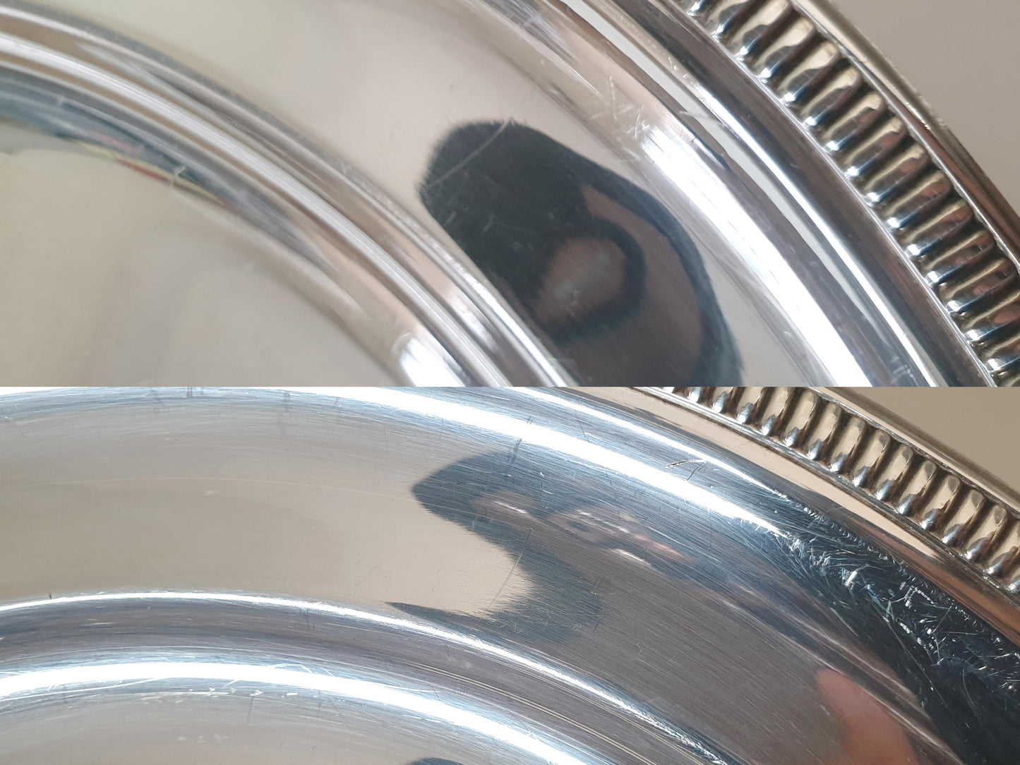 Large Silver Plated Round Platter or Serving Tray with Ribbed Edge